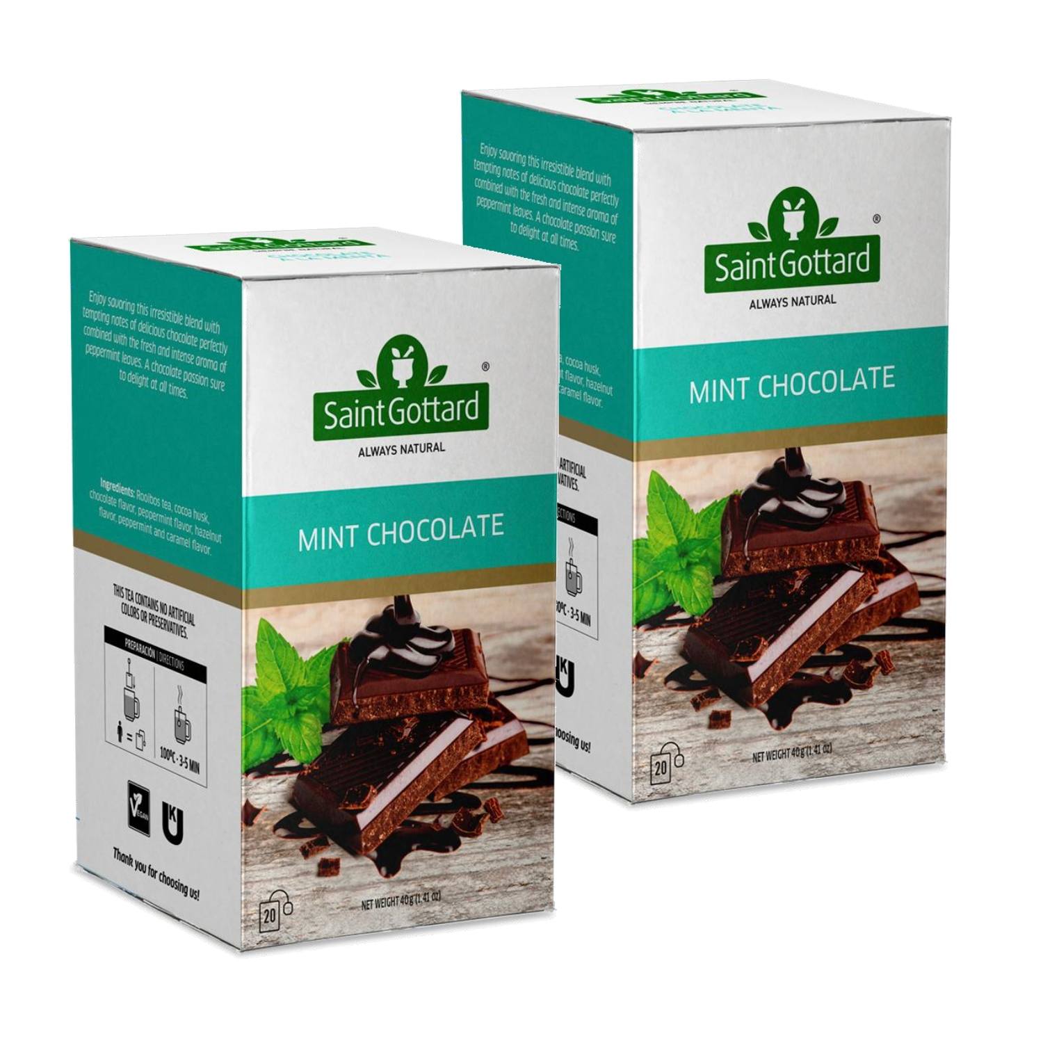 Saint Gottard, Mint Chocolate Tea, 2 boxes