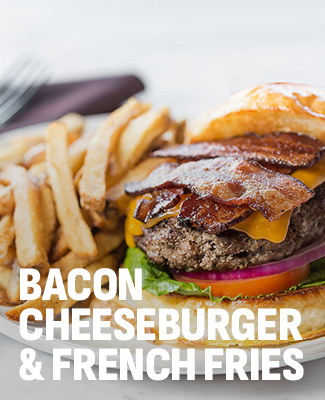 bacon cheeseburger and french fries