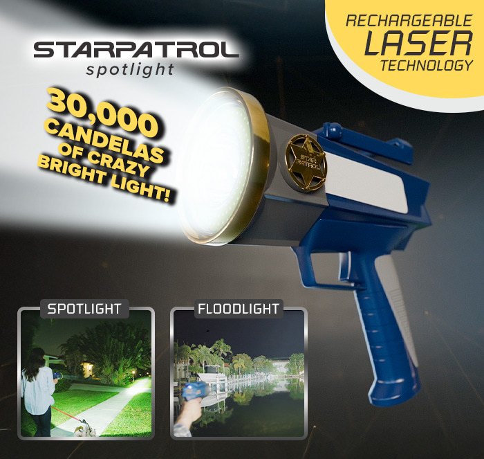 star patrol spotlight with rechargeable laser technology - 30000 candelas of craZY LIGHT