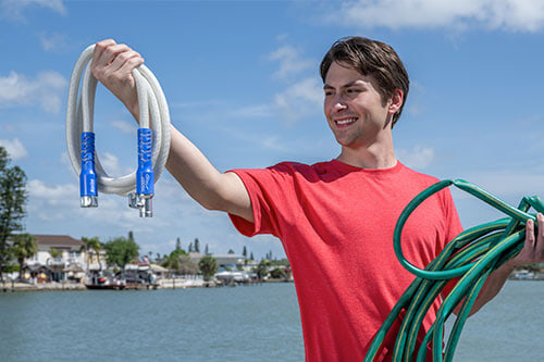 man holding hose