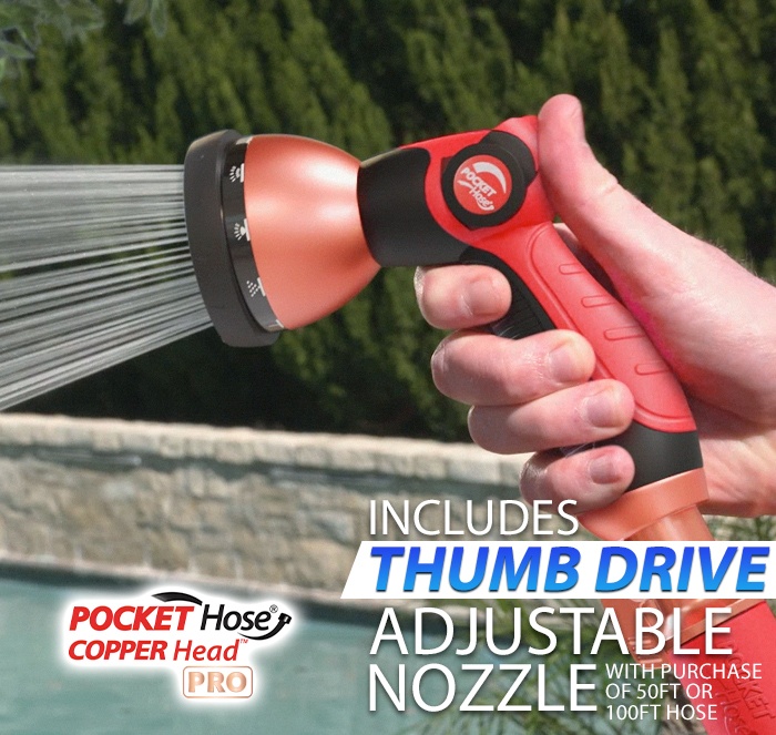 pocket hose copper head with adjustable thumb drive