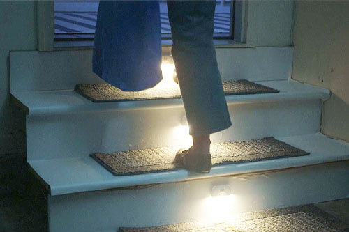 walking up stairs with stair bear