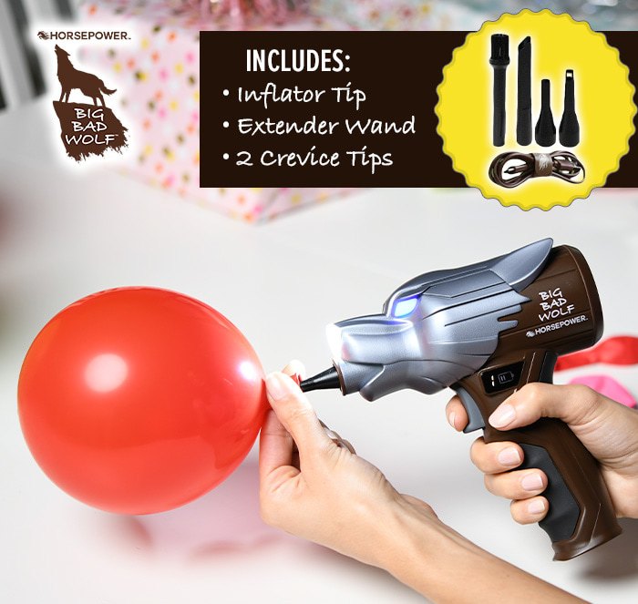 Includes inflator tip, extender wand 2 crevice tips