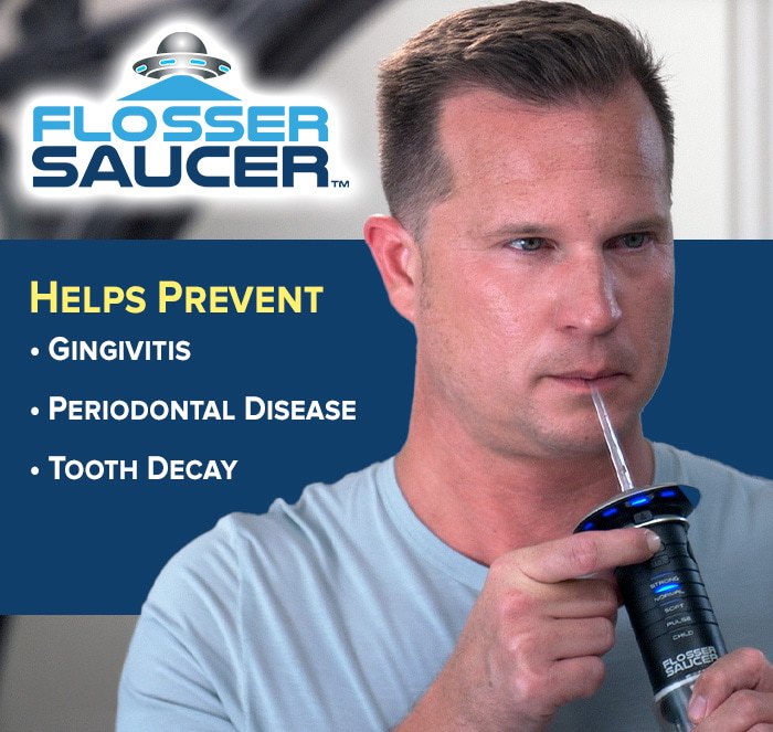 flosser saucer - helps [revent gingivitis, periodontal disease, tooth decay