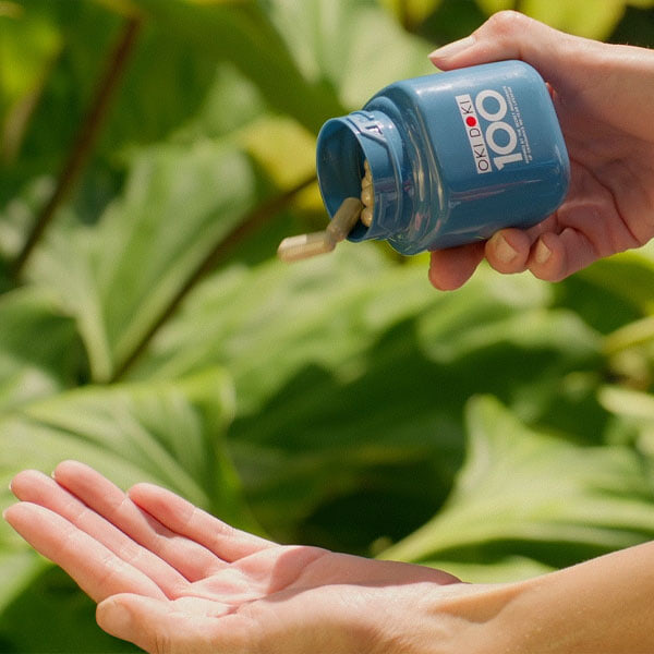 pouring oki doki into hand