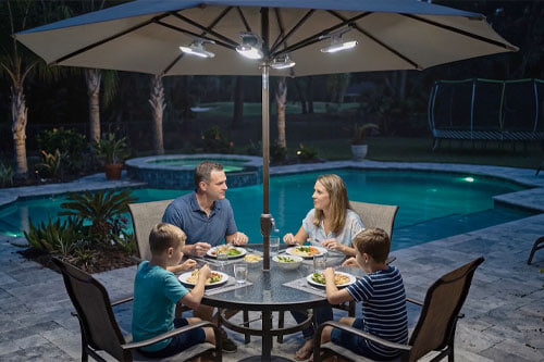 family eating on patio
