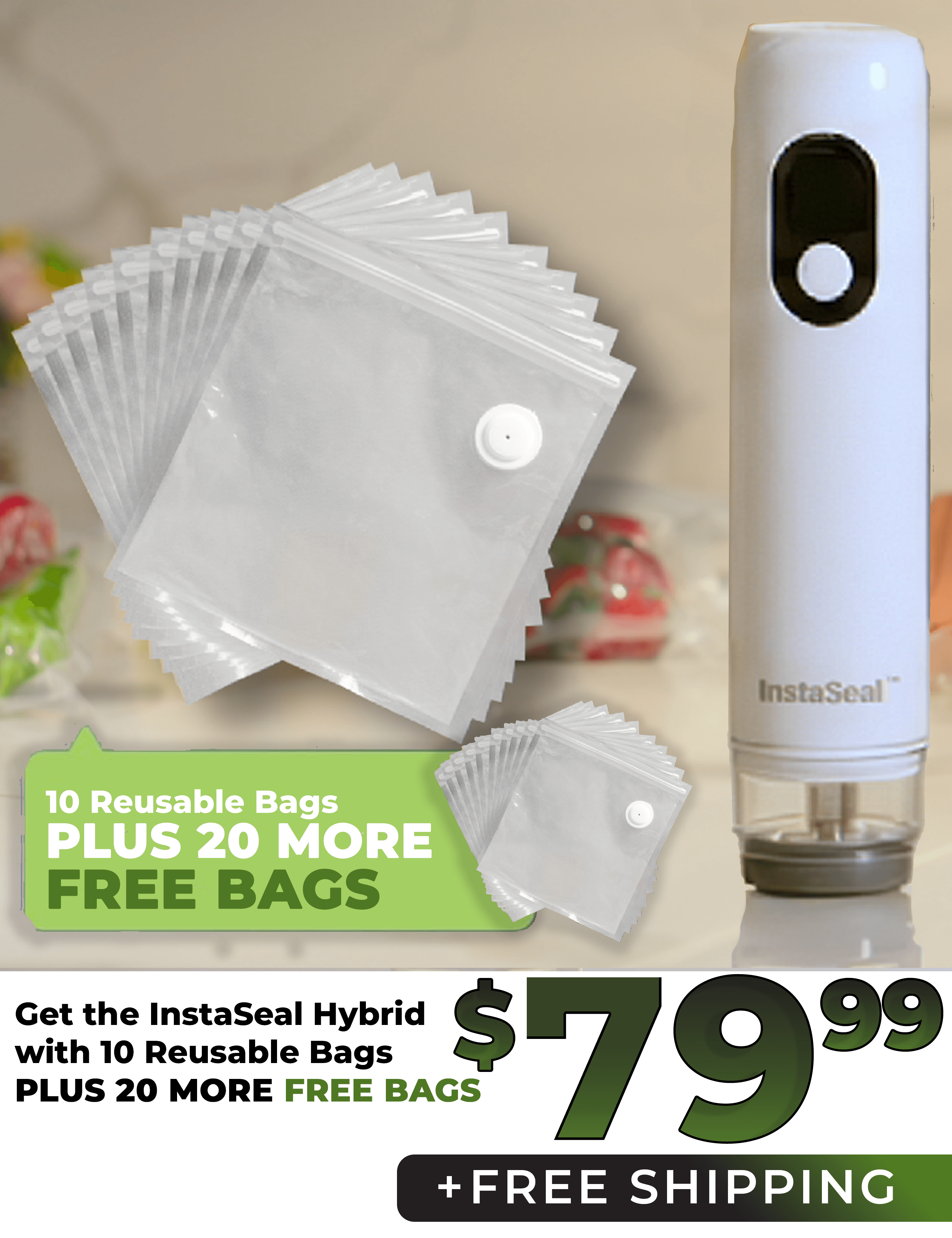 InstaSeal Hybrid hero slide 2 with the $79.99 price badge