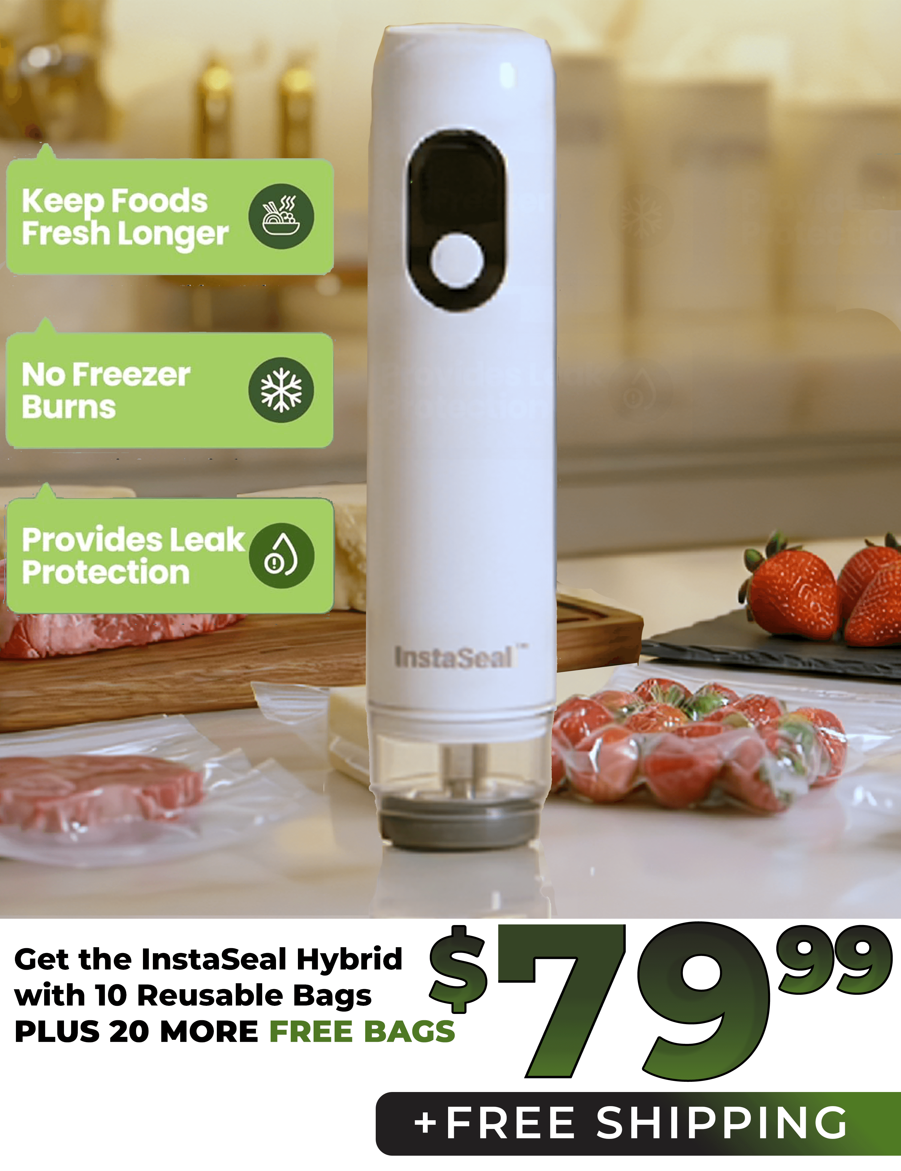 InstaSeal Hybrid hero slide 1 with the $79.99 price badge