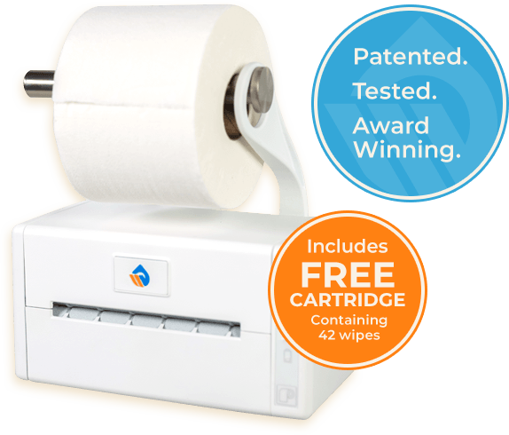 Wet Wipe Wizard™, Patented. Tested. Award Winning. Includes FREE Cartridge containing 42 wipes.