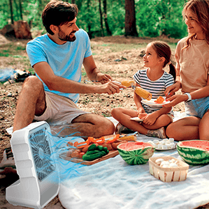 Arctic Air&reg; Outdoor cooling off a family at a picnic