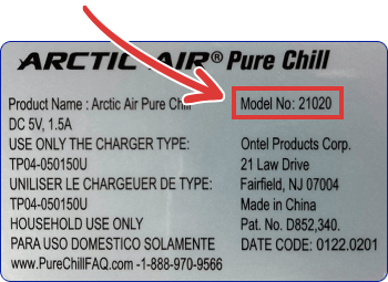 Artic Air&reg; Pure Chill label with model number