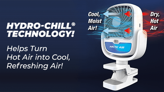 Arctic Air® Grip Go™, Hydro-Chill&reg; Technology! Helps Turn Hot Air into Cool, Refreshing Air!