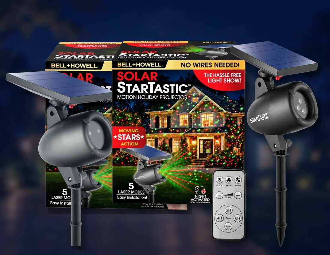 Two Startastic solar projectors with their boxes