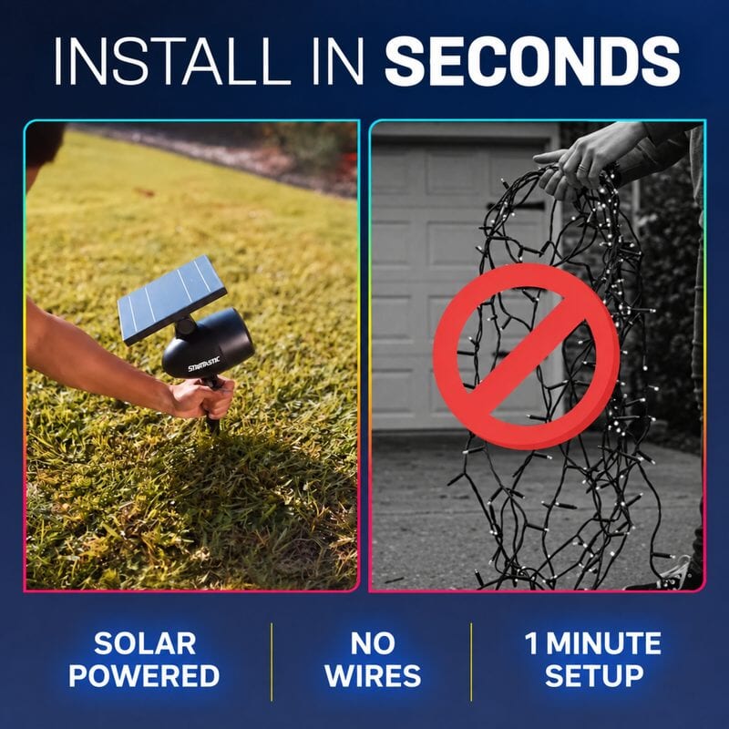 Install in seconds: solar powered, no wires, 1 minute setup
