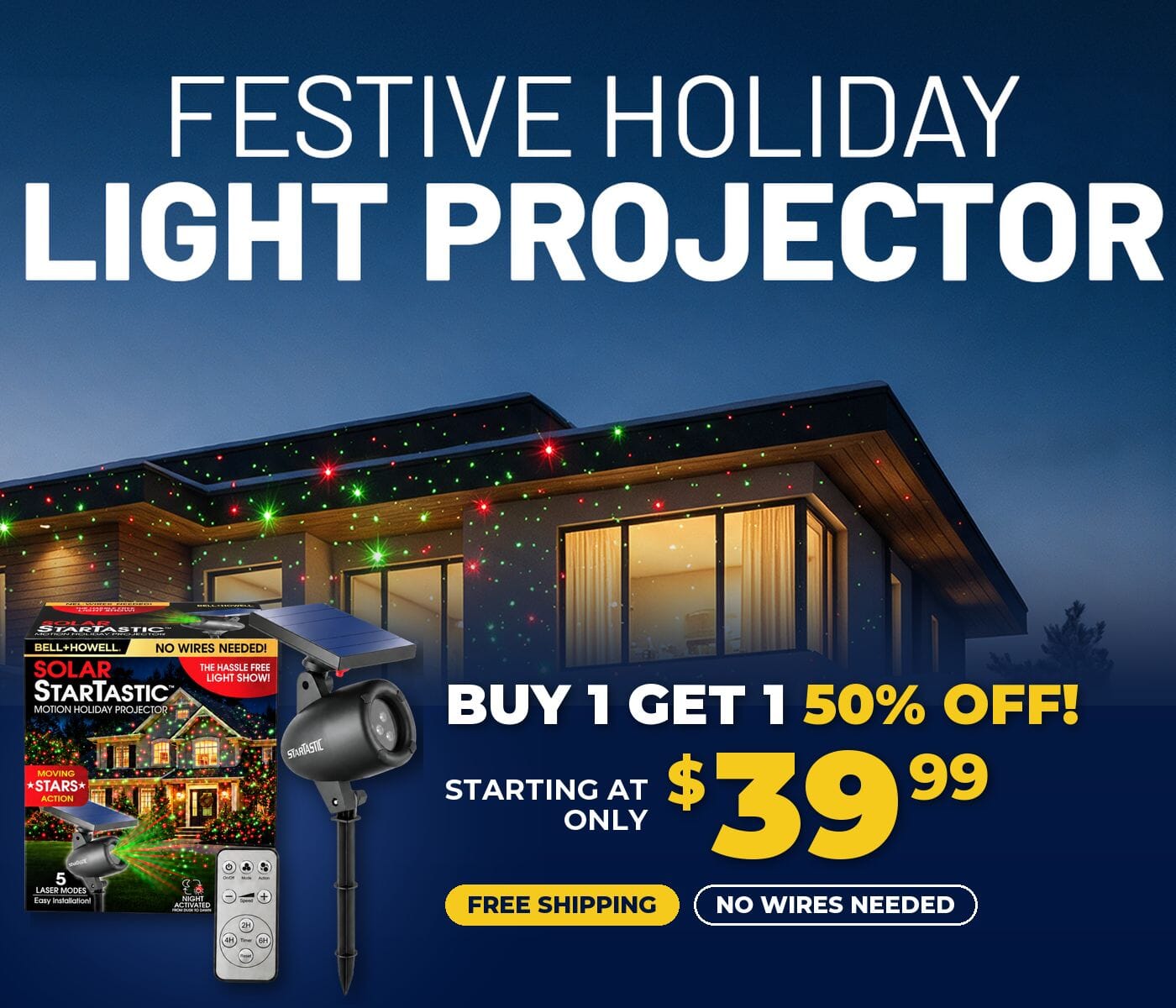 Festive holiday light projector, buy 1 get 1 50% off, starting at $39.99