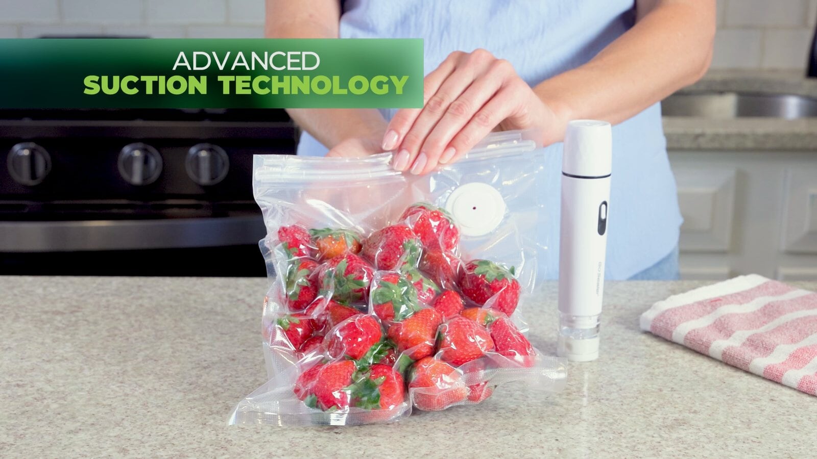Go Sealer advanced suction technology sealing strawberries
