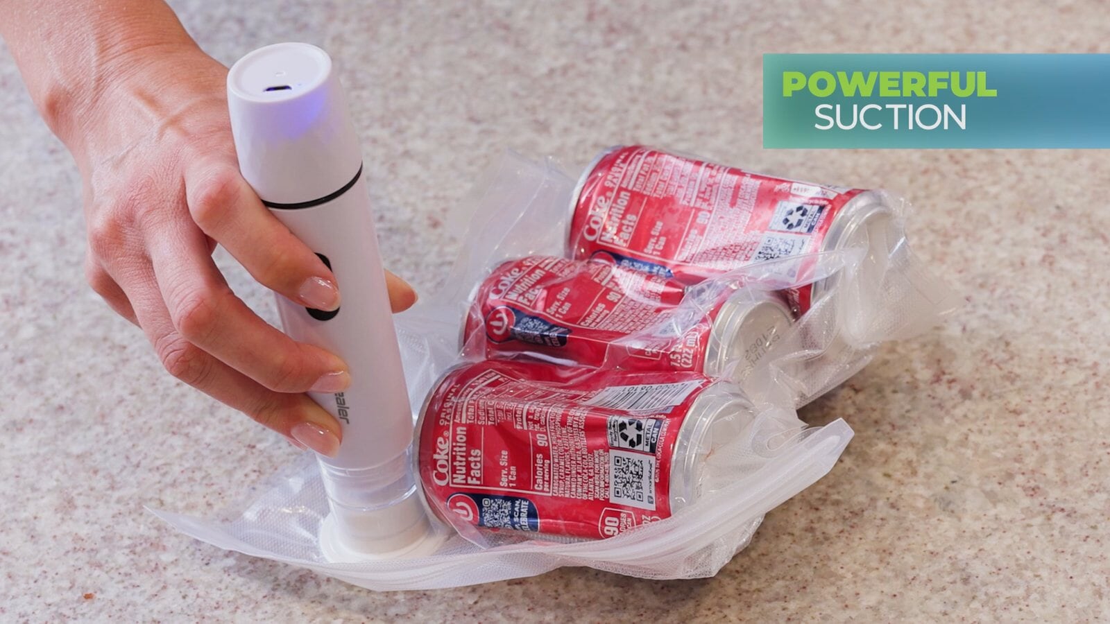 Go Sealer powerful suction collapses soda cans in a bag