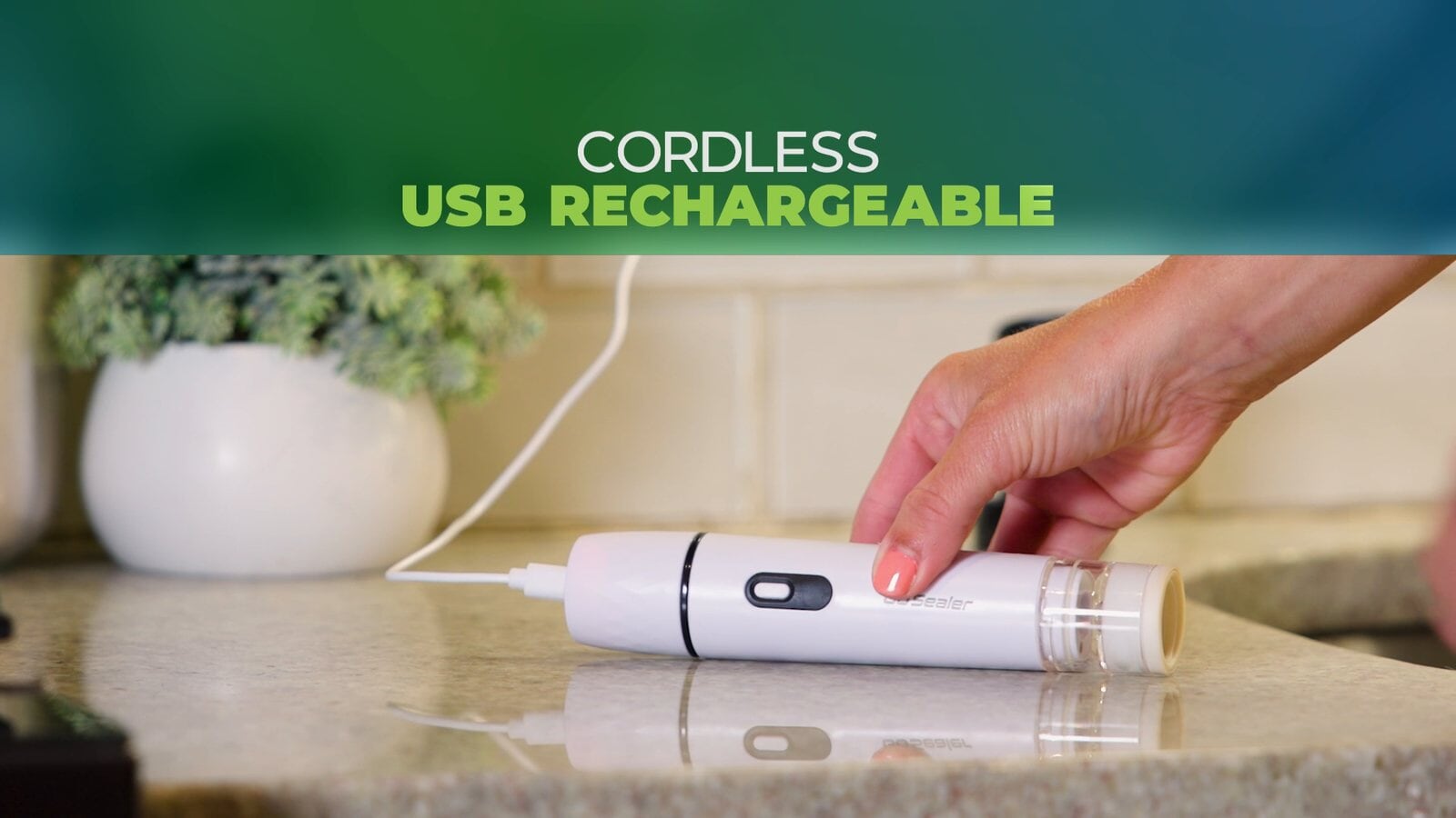 Go Sealer is cordless and USB rechargeable