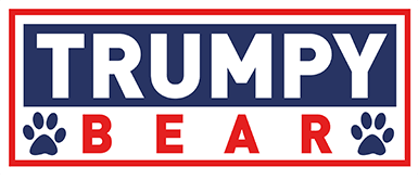 Trumpy Bear Logo in red white and blue