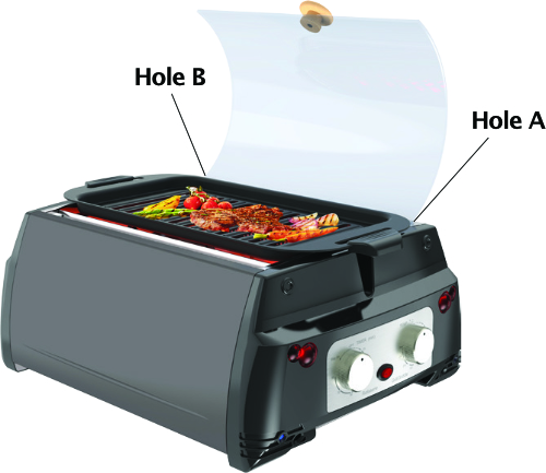 rod assembly on glass lid of kitchen chef grill