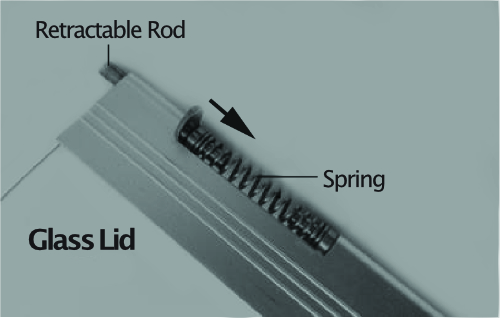 spring location on glass lid of kitchen chef grill